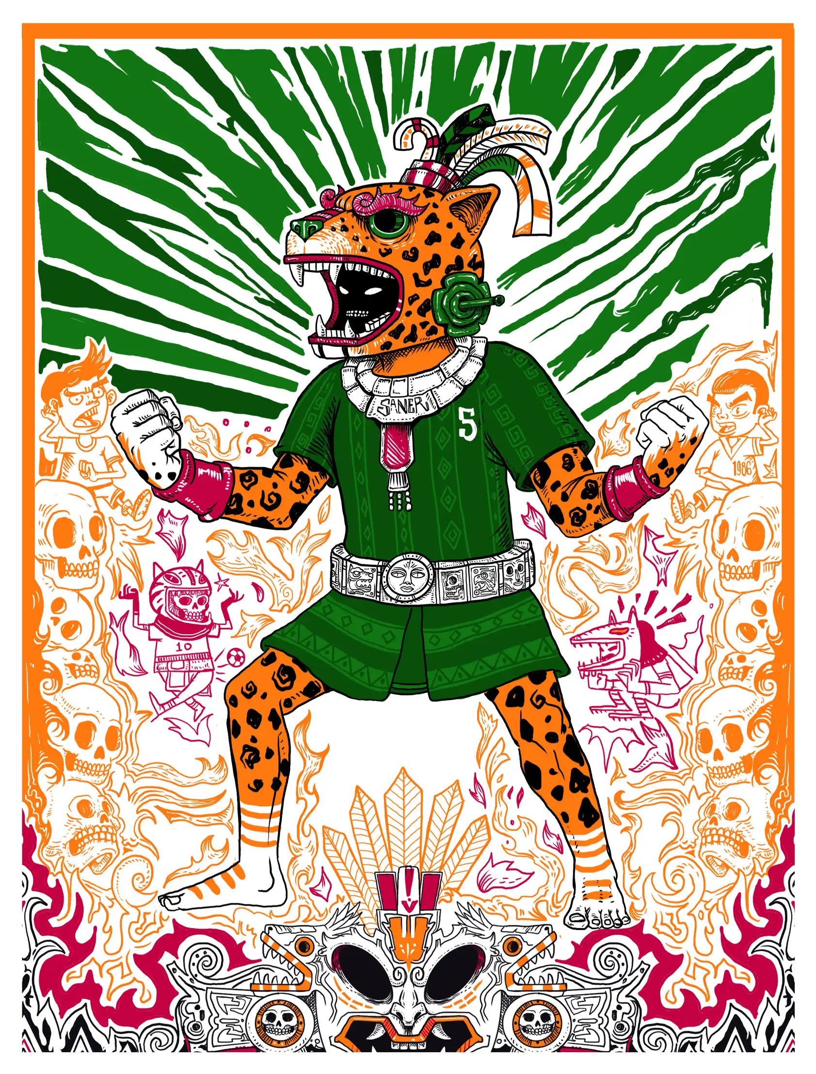 El Jaguar — serigrafía original Niebla × Saner, colección Los Diez Sagrados